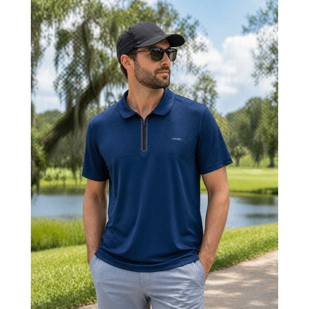 Copper Fit Pro Polo XL Blue Quarter Zip Athletic Golf Performance